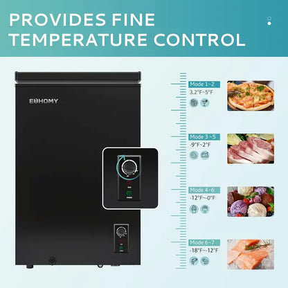 EUHOMY 3.5 Cu.Ft Portable Chest Freezer  Wheeled Deep Freeze Unit with 7-Level Thermostat
