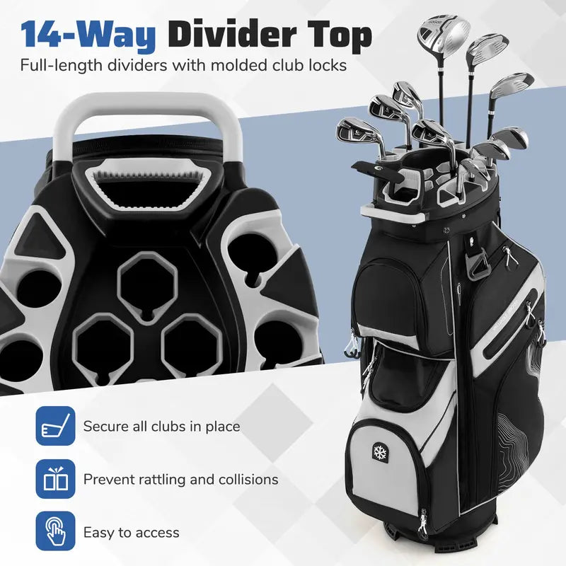 Lightweight Molded Golf Bag with 14-Way Full-Length Club Dividers