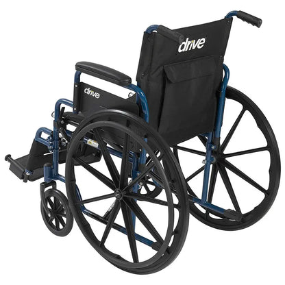 Drive Medical Blue Streak Lightweight Folding Wheelchair  20-Inch Wide Seat, Compact Aluminum Frame