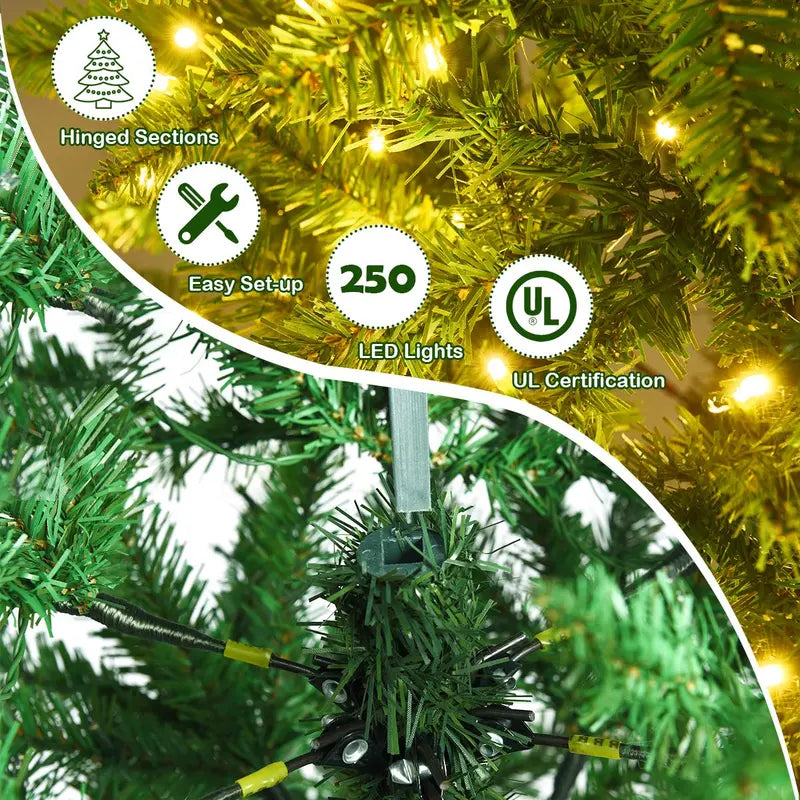 6-Foot Pre-Lit Hinged Fir Pencil Christmas Tree with 250 Warm White LED Lights