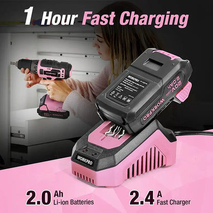 WORKPRO 20V Cordless Drill Driver  Pink Edition with Fast Charger & 11-Inch Carry Bag