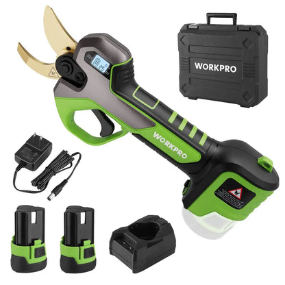 WORKPRO 12V Cordless Pruning Shears — 1.2″ Cutting Capacity with Dual Batteries and Fast Charger