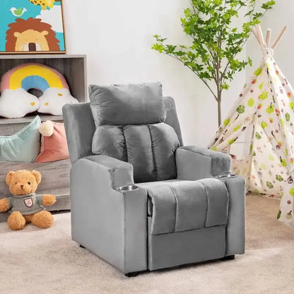 Deluxe Kids Recliner  Microfiber Youth Lounger with Footrest, Headrest, and Dual Cup Holders (Ages 3+)
