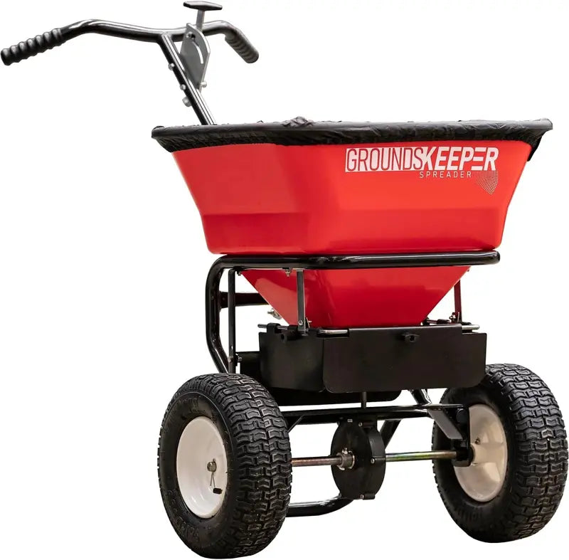 Adjustable Walk-Behind Broadcast Spreader  100-Lb Capacity for Seed, Fertilizer, Salt, and Ice Melter