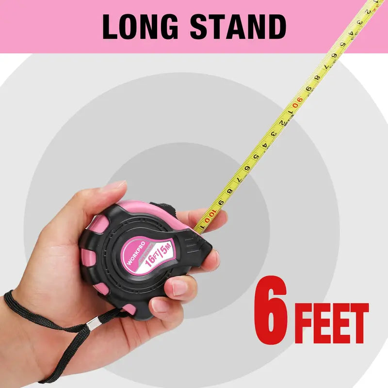 WORKPRO 16-Foot Tape Measure — Thumb Lock, Belt Clip, Dual Inch/Metric Scale, ±1mm Accuracy