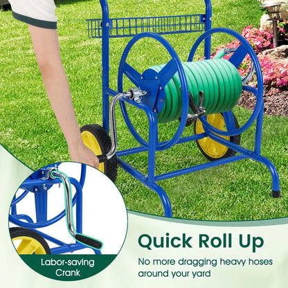 Heavy-Duty Metal Hose Cart  Dual-Wheel Design with Basket, Holds Up to 230 ft of 5/8″ Hose