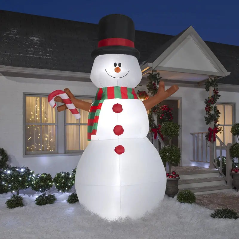 10 ft Animated Swiveling Snowman Inflatable with Candy Cane  Gemmy Christmas Decor