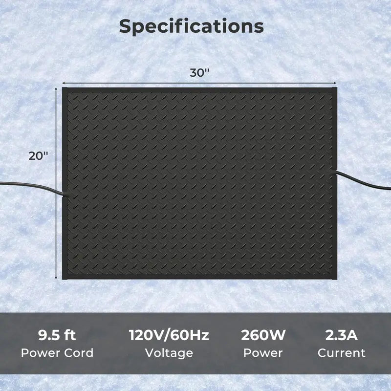 High-Speed 20″ x 30″ Heated Snow Melting Mat  3-Inch/Hour Clearance with Corded + Cordless Options