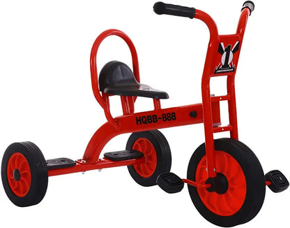 Yellow Kids Tandem Tricycle with Passenger Seat, Inflation-Free Rubber Wheels  Suitable for Ages 3+, Preschool & Daycare Playground Use