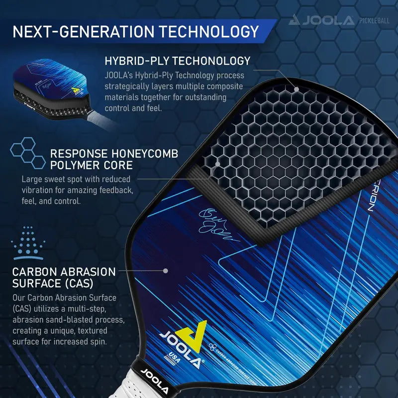 JOOLA Ben Johns Hyperion Hybrid CAS 16 Pickleball Paddle  Carbon Abrasion Surface, 16mm Honeycomb Core, Sure-Grip Technology