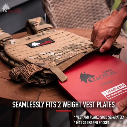 Wolf Tactical Adjustable Weighted Vest for Fitness Training, Breathable Design, Customizable Weights, Durable 600D Material, Unisex, Sizes XS-XL