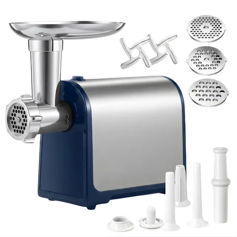 Electric Meat Grinder Kit with Stainless Blades, Multiple Plates, and Sausage Stuffers