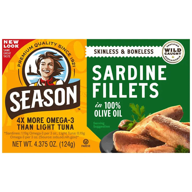 Wild-Caught Sardine Fillets in Pure Olive Oil  Skinless, Boneless, 4.375 oz (6-Pack)