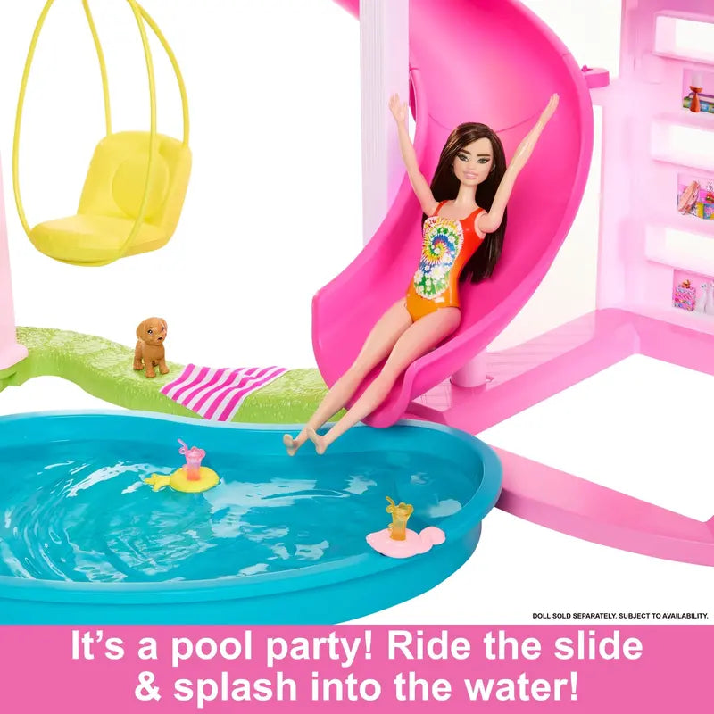 Barbie Dreamhouse Pool Party Playset  3-Story Slide, 75+ Accessories & Pet-Safe Design