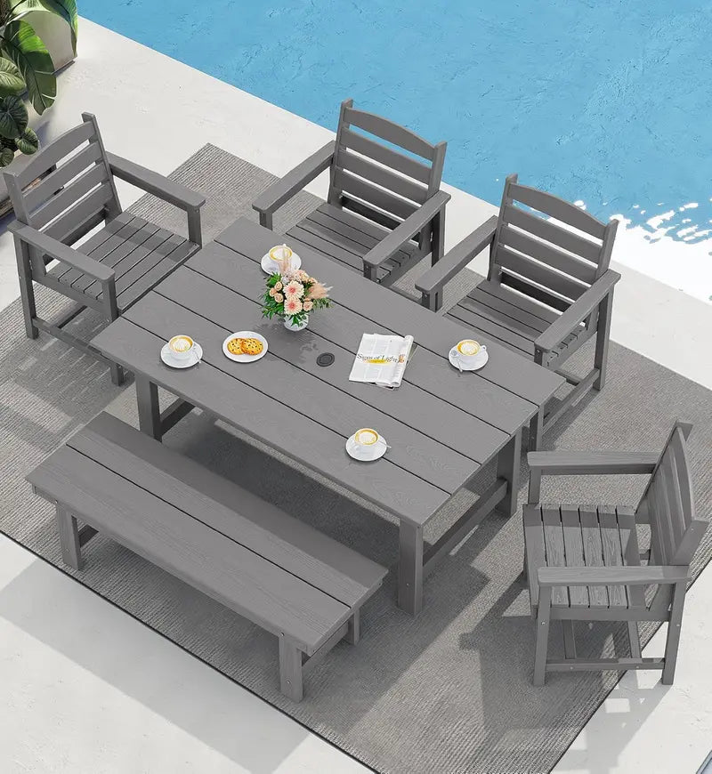 SERWALL HDPE 7-Piece Outdoor Dining Set ¡ª All-Weather Aluminum Frame Dining Table and Chair Collection