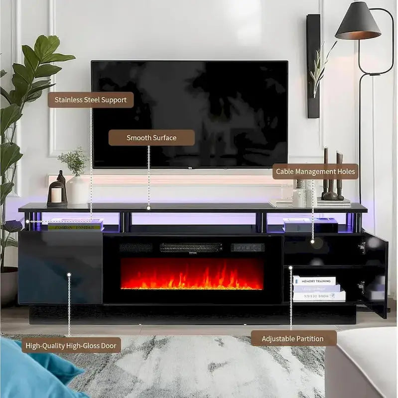 70-Inch TV Stand with Electric Fireplace  36-Inch Flame Effect & Customizable Shelving
