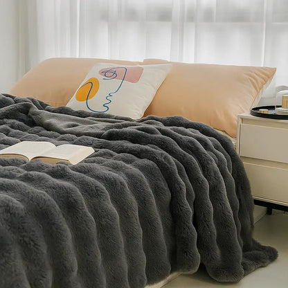 Reversible Textured Throw Blanket  Dual-Sided Bubble-Knit Design