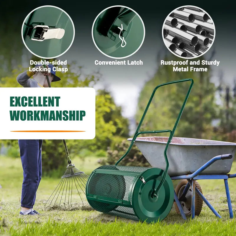 27-Inch Heavy-Duty Compost & Peat Moss Spreader with Metal Mesh Roller