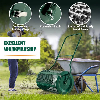 27-Inch Heavy-Duty Compost & Peat Moss Spreader with Metal Mesh Roller