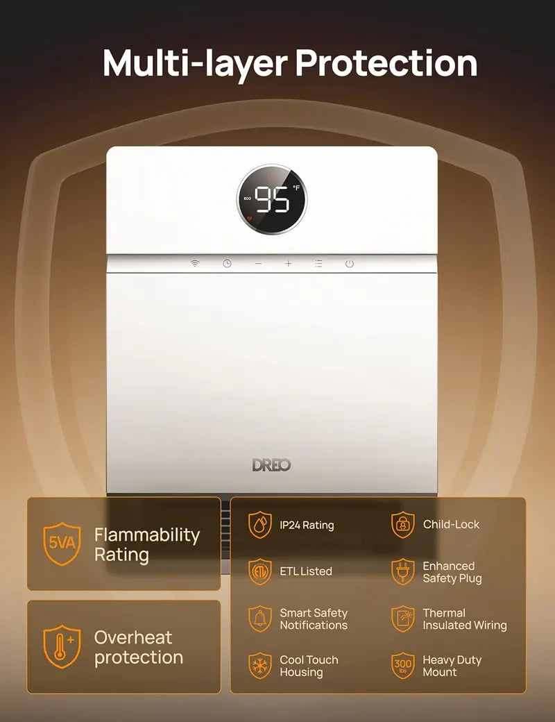 Dreo Smart Wall-Mounted PTC Heater | IP24-Rated Space Heater with 30° Oscillation, Alexa Compatibility, Remote, 24H Timer & Easy Installation for Bedrooms or Offices