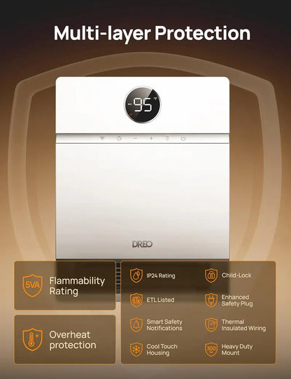 Dreo Smart Wall-Mounted PTC Heater | IP24-Rated Space Heater with 30° Oscillation, Alexa Compatibility, Remote, 24H Timer & Easy Installation for Bedrooms or Offices