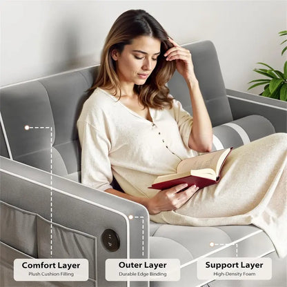 Convertible 3-in-1 Sleeper Sofa Bed  Modular Futon with Reclining Backrest, Pull-Out Mattress, and Storage Compartment