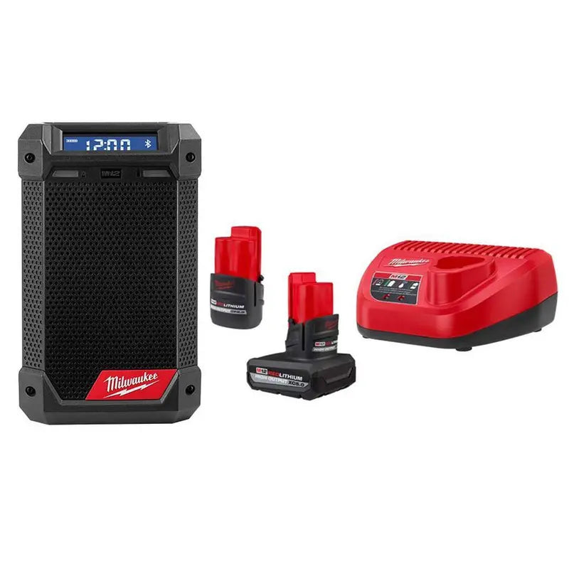 M12 12V Lithium-Ion Cordless Bluetooth/AM/FM Jobsite Radio  5.0 Ah & 2.5 Ah Batteries, Charger Included