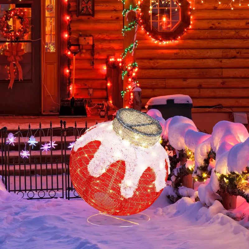 Pop-Up Indoor/Outdoor Christmas Ball Ornament — 80 LED Lights with Built-In Timer