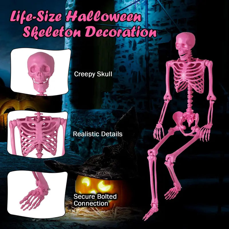 5.5-Foot Pink Poseable Skeleton  Life-Size Animated Halloween Prop with Articulated Joints