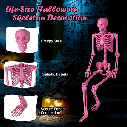 5.5-Foot Pink Poseable Skeleton  Life-Size Animated Halloween Prop with Articulated Joints