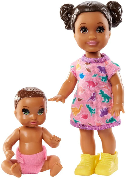 Barbie Skipper Babysitters Inc. Dolls, 2 Pack of Sibling Dolls Includes Small Toddler Doll & Baby Doll Figure in Diaper for 3 to 7 Year Olds