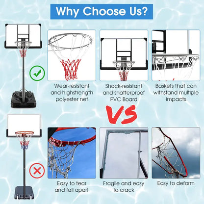 Poolside Adjustable Basketball Goal  Compact Outdoor Hoop with 64″79″ Height Range