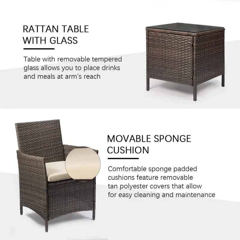 Devoko 3-Piece Patio Furniture Set  Durable PE Rattan Chairs & Table for Indoor/Outdoor Use