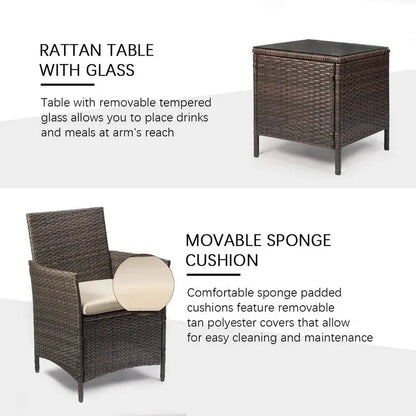 Devoko 3-Piece Patio Furniture Set  Durable PE Rattan Chairs & Table for Indoor/Outdoor Use