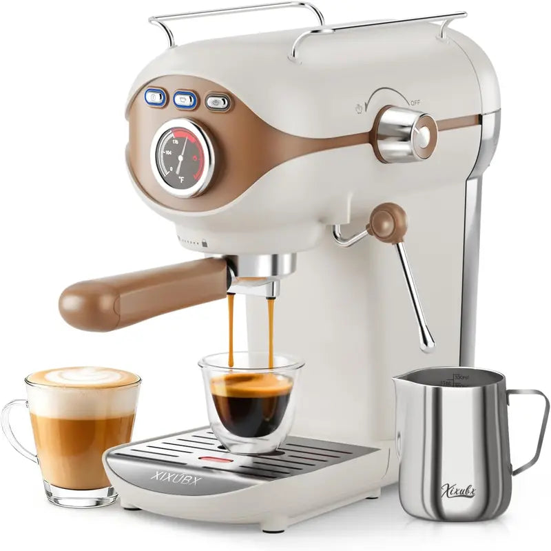 Compact 20-Bar Espresso Machine with Precise Temperature Control and Steam Milk Frother