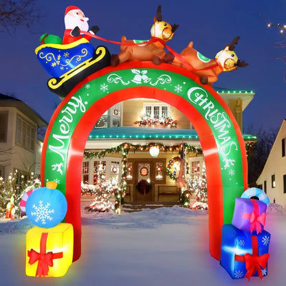 JETEHO 10 FT Christmas Inflatable Archway with Santa & Reindeers, LED Lights, Weatherproof Polyester, Outdoor Holiday Decoration