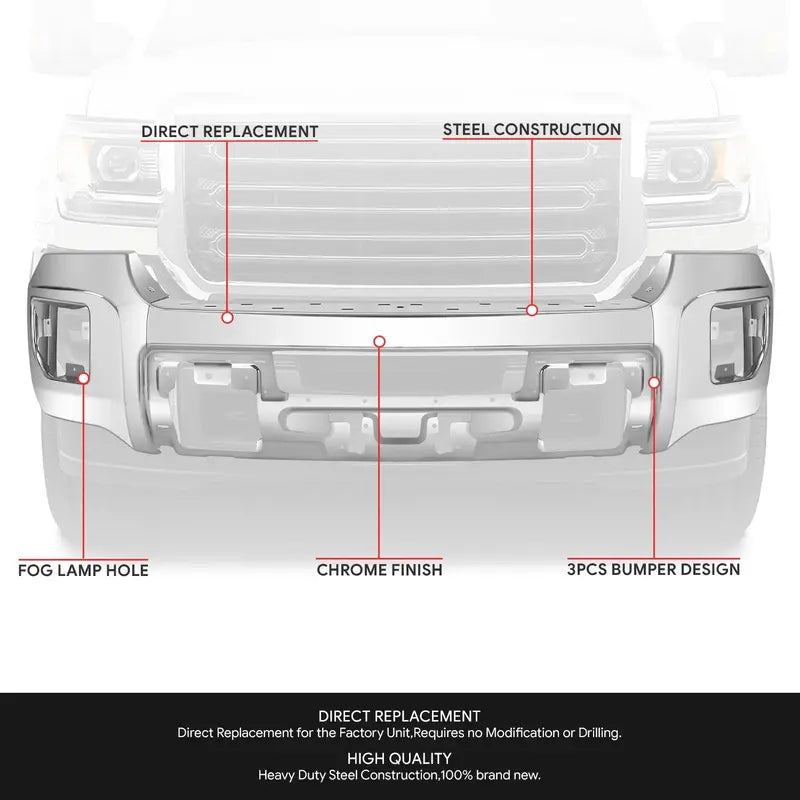 Modular Front Bumper for 20152019 GMC Sierra 2500/3500 HD  No Parking Sensor Cutouts