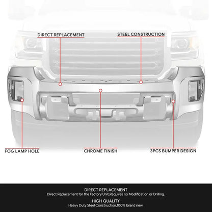 Modular Front Bumper for 20152019 GMC Sierra 2500/3500 HD  No Parking Sensor Cutouts