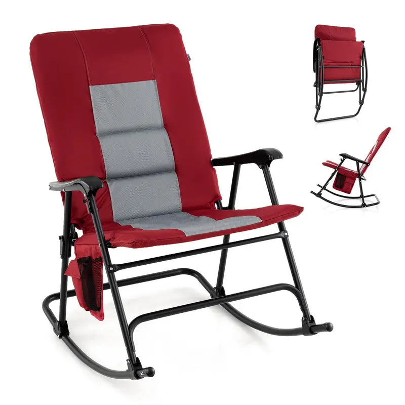 Extra-Large Folding Rocking Lounge Chair  Padded Seating, Sturdy Metal Frame & Side Organizer Pocket
