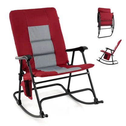 Extra-Large Folding Rocking Lounge Chair  Padded Seating, Sturdy Metal Frame & Side Organizer Pocket