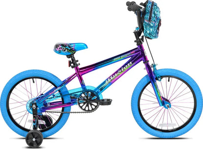 Genesis 18″ Illusion Girl’s Bike, Blue/Purple  Steel Frame, BMX Handlebars, Coaster & Hand Brake, Training Wheels, Fashion Bag