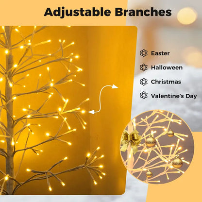 5/6/7-Foot Pre-Lit LED Birch Twig Tree with Warm White Lighting and Reinforced Base