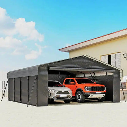 10 ft x 15 ft Reinforced Metal Carport  Weather-Resistant Outdoor Garage or Shade Structure