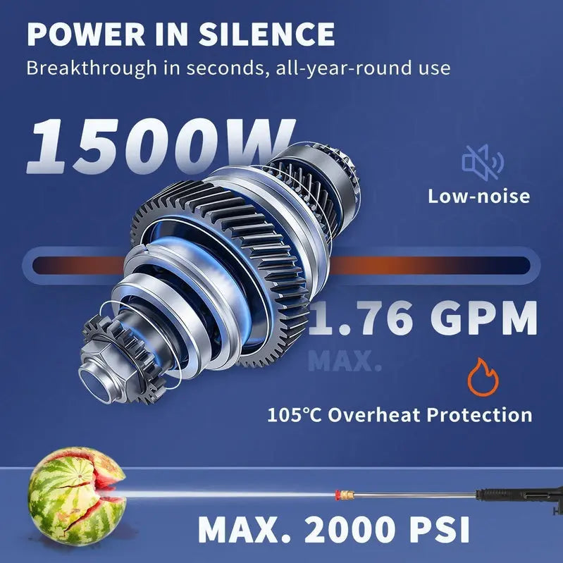 2000 PSI Electric Pressure Washer  Heavy-Duty Cleaning System with 5 Quick-Connect Nozzles