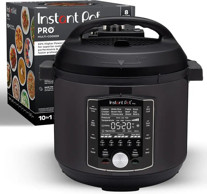 10-in-1 Smart Electric Cooker  Pressure, Slow, Rice, Steam, Sauté, Sous Vide, Yogurt, Sterilize & Warm Functions + Recipe App (Black)