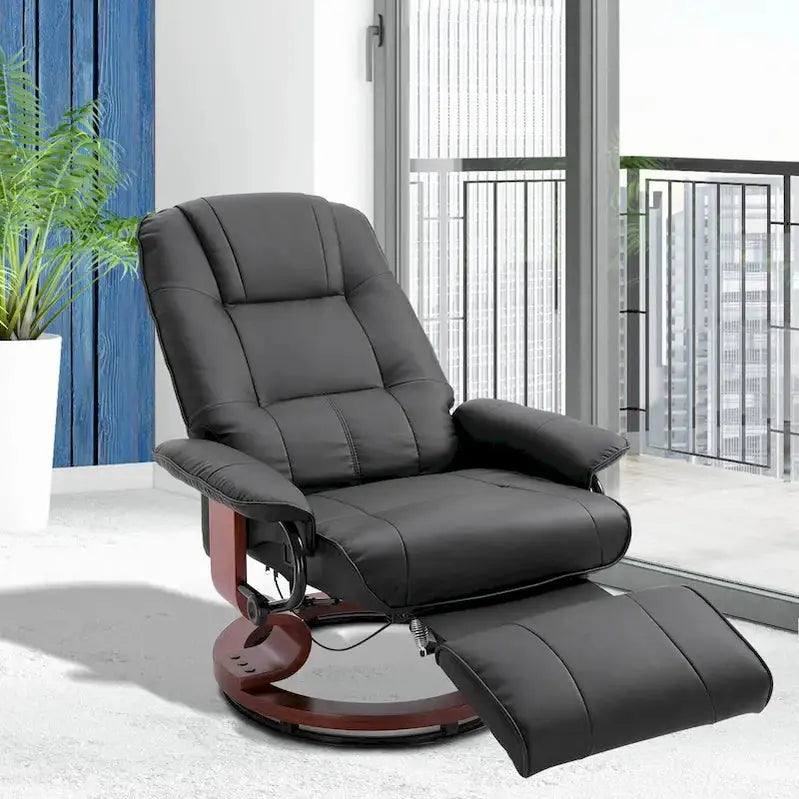 HomCom Faux Leather Manual Swivel Recliner Chair with Adjustable Footrest and Ergonomic Support