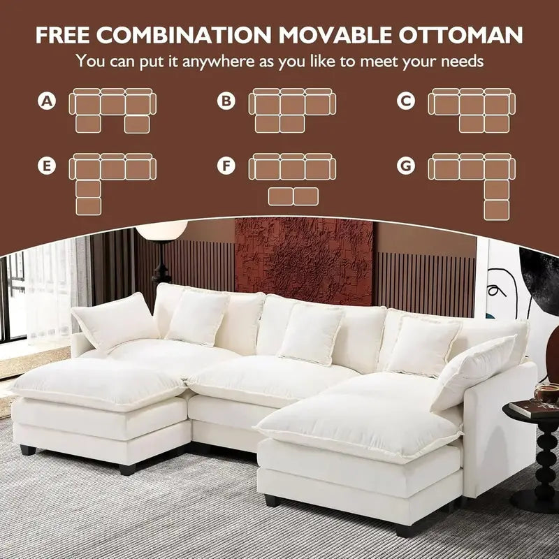 ihanherry 146-Inch Modern U-Shaped Modular Cloud Sofa  Customizable Layout
