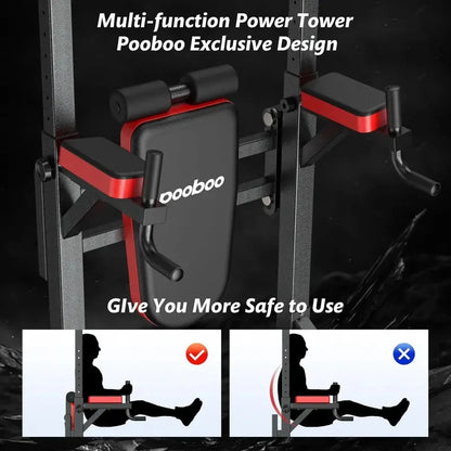 Pooboo Adjustable Power Tower  Dip Station, Pull-Up Bar & Ab Board