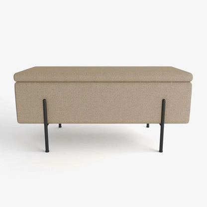 Banquette-coffre beige en bois, m tal et tissu