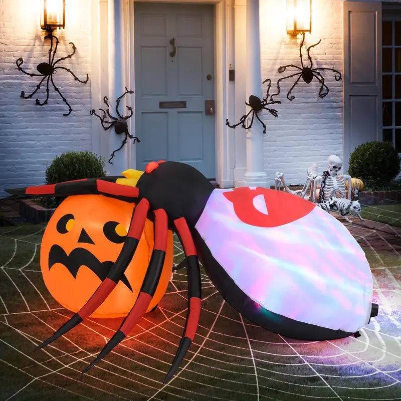 5 ft Inflatable Spider with Pumpkin  Lighted Halloween Yard Decor with Animated Details
